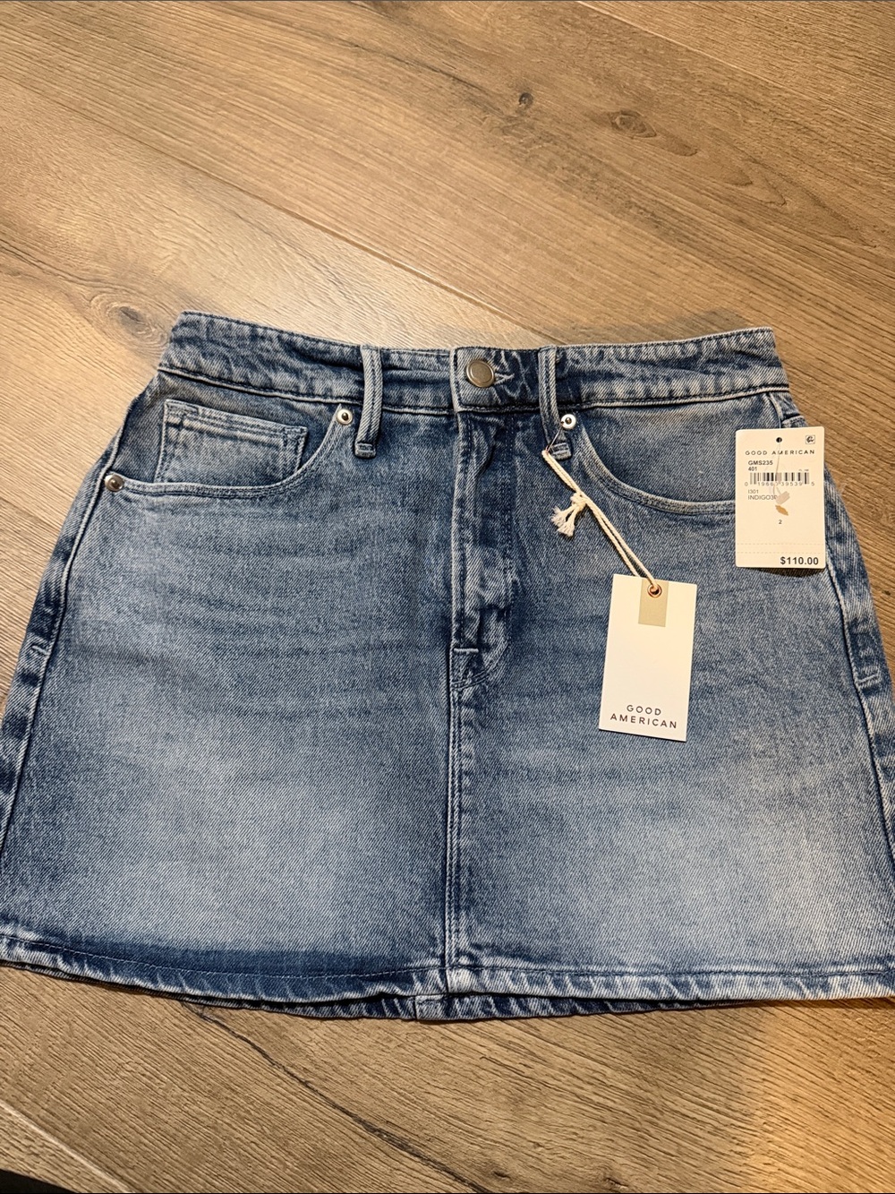 Good American Faded Light Blue Denim Mini Skirt